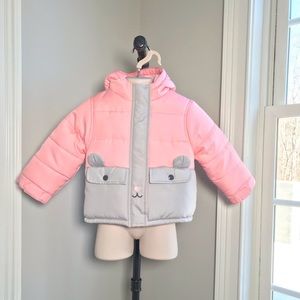 Carter’s Pink & Gray Mouse Puffer Coat - Baby Girls 24 Months USED TWICE